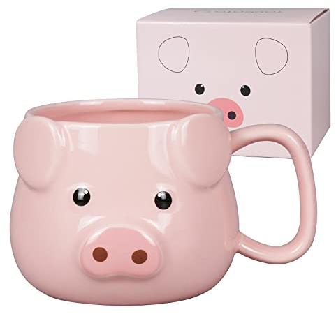 ToCooTo Taza de café de cerámica de 14 onzas, taza de té de porcelana 3D para mujeres, Navidad, inauguración de la casa, regalos de cumpleaños para mujeres, mamá, niños, profesora y mejor amiga, rosa