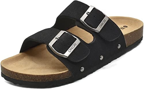 ONCAI Sandalias de Pala Mujer con Ajustable Buckle Corcho Zapatillas de Moda de Verano Mules Planas Zuecos Negro 39