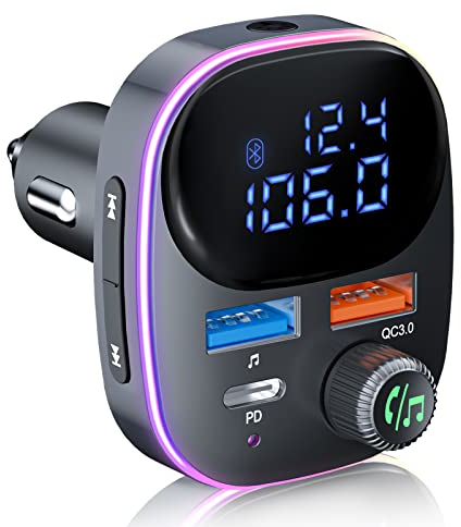 SOARUN Bluetooth 5.3 FM Transmitter for Car, Bluetooth Car Adapter Car Radio Transmitter Hands Free Car Kit PD3.0 20W & QC3.0 Car Charger, Support USB Disk