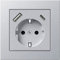 230 V Steckdose mit 1 x USB-A & 1 x USB-C, max. 3.400 mA, Schuko Wandsteckdose Unterputz, passend für Gira System 55 E2, Silber (Alu)