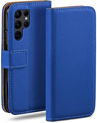 moex für Samsung Galaxy S22 Ultra Hülle mit Kartenfach, Handyhülle klappbar 360 Grad Schutzhülle, PU Leder Handytasche Samsung Galaxy S22 Ultra Klapphülle Flip Case, Blau