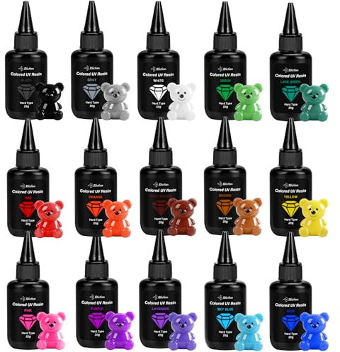 JDiction UV Resin Kit, 15-Color 300g Coloured UV Resin for Jewelry Making | Hard Resin with Low Odor, Expanded Color Options and Non-Sticky Glossy Finish for Casting, Coating, Crafts and Decoration