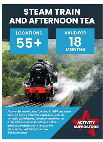 Activity Superstore Steam Train and Afternoon tea Gift Experience - Avaliable at 30+ UK Locations, Experience Days, Train Gifts, Couples Gifts, Retirement Gifts