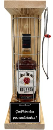 Personalisierte Geschenke für Männer Frauen Geschenkidee - Eiserne Reserve Gitterkäfig Jim Beam Whisky (1 x 0.70 l) incl. Notsäge - Papa Mama Geburtstag Hochzeit