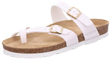 Rohde Damen Zehentrenner Pantolette Lack Schnalle Kork Fußbett Alba 5575, Größe:38 EU, Farbe:Weiß