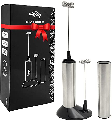 NAPCAM electric milk frother USB rechargeable portable handheld 2 speed whisk stirrer option ideal for almond milk hot chocolate nespresso matcha milk steamer protein drink mixer coffee accessories