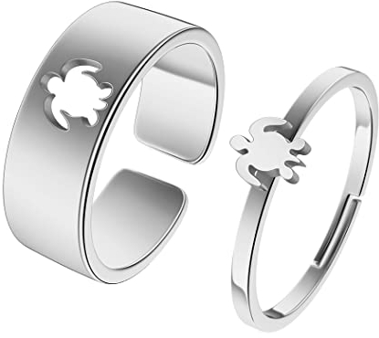 QIAMNI Meeresschildkröte Ring für Frauen Matching Promise Ring für Paare Edelstahl zierlich Gold Silber Ringe Schmuck Geschenk