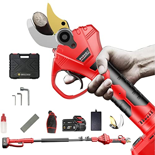Forbici Potatura Elettriche Professionale da 50mm, Cesoie Elettriche per Rami Alti con Asta di Prolunga, Forbici Elettriche A Batteria con 2 Litio Batteria per Giardinaggio Piante in Vaso