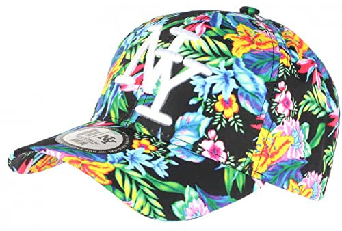 Hip Hop Honour Casquette Enfant Noire Fleurs Bleues Tropicales Baseball NY Phuket de 7 a 12 Ans - Taille Unique - Noir
