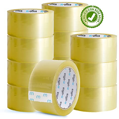OFITURIA m-office Transparentes Klebeband, selbstklebendes Verpackungsband für Kartons, Versand, Umzüge und Handwerk, sicheres und robustes transparentes Papier (36 mm x 120 m, x12)