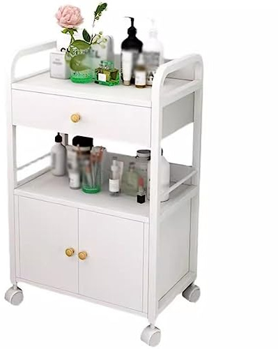 GRRICEPL Salon Trolley Cart With Wheels, Beauty Salon Storage Cabinet, Barber Equipment Cart, With1-Drawer 1 Cupboard (Color : White, Size : 55x33x80cm)