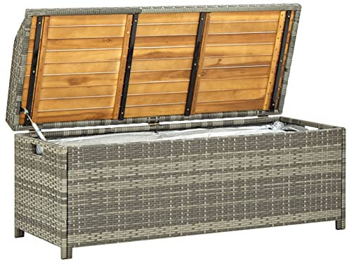 Homgoday Gartenbank mit Stauraum Sitzbank Rattanbank Terrassenbank Parkbank Sitzbank für Garten Terrasse Balkon 120 cm Poly Rattan Grau