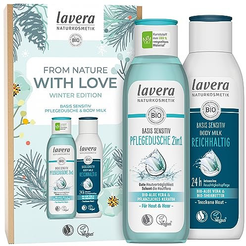 lavera Geschenkset - From Nature with Love - Winter Edition - Pflegedusche & Body Milk - basis sensitiv - vegan