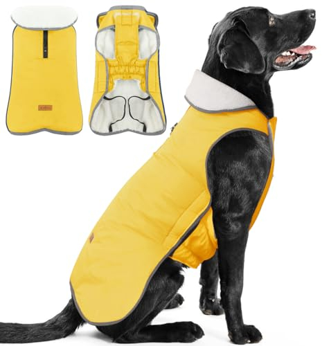 Winter Warmer Wasserdichter Hundemantel Grosse Hunde Hundejacke mit Klettverschluss, Weiche Haustierjacke Weste Outfit Hundebekleidung für kaltes Wetter Yellow XXL
