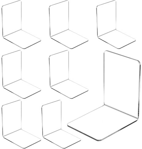 Fhioevt Lot de 8 Serre-Livres en Acrylique Transparent Serre Livre Transparent Antidérapant Cale Livre Etagere pour Chambre à Coucher, Bibliothèque, Bureau, École et Bureau