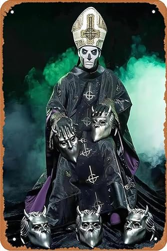 Ghostpedia – Ghost Band Papa Emeritus 3 Poster Metallschild Blechschild Retro Wanddekoration für Zuhause, Straße, Tor, Bars, Club, Restaurants, Cafés, Geschäfte, Pubs, Schild, Geschenk, 30,5 x 20,3 cm