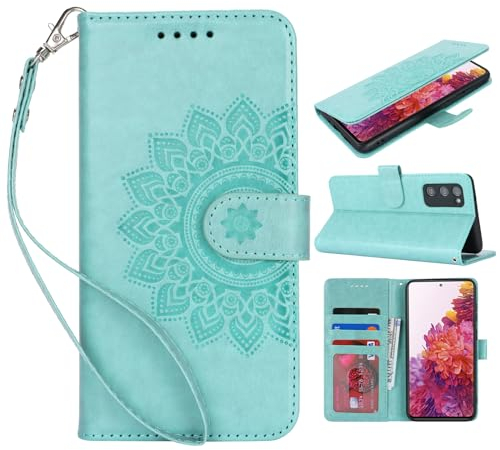 ELTEKER Handyhülle für Samsung Galaxy S20 FE Hülle, Klapphülle Lederhülle mit Kartenfäch Handytasche Schutzhülle für Samsung Galaxy S20 FE, Grün