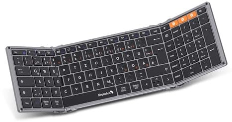 ProtoArc XK01 Faltbare Tastatur Klappbar mit Ziffernblock | Wiederaufladbare Kabellose Mini Tastatur mit 3 Bluetooth Kanälen für iOS, Android, Windows, QWERTZ - Space Grau