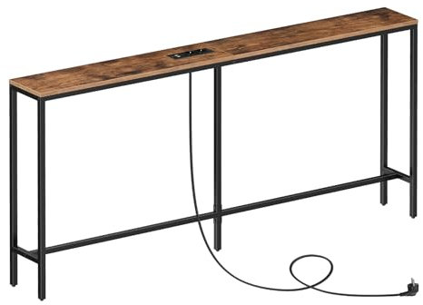 MAHANCRIS Table Console étroite avec Station de Charge, Bout de Canapé de 160 cm, Table d’Entrée utilisée derrière canapé, Couloir, Salon, Marron Rustique ACTHR165UE01