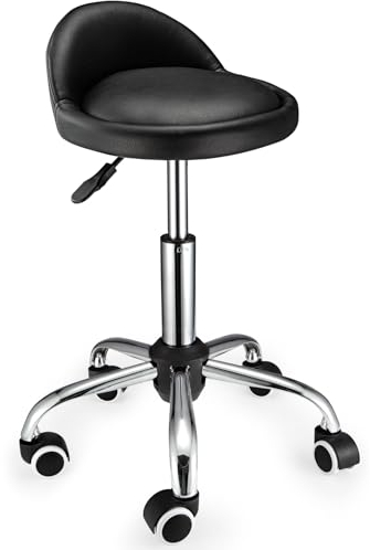 FNZIR Chaise pivotante avec roulettes réglables en Hauteur - Dossier Bas - Coussin en Cuir synthétique - Noir