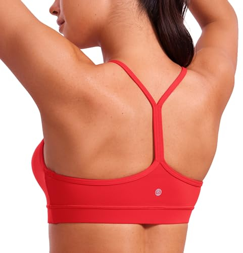 CRZ YOGA Damen Butterluxe Racerback Sport BH Gepolstert Ohne Bügel Y-Rücken Yoga Bra Sommer Atmungsaktiv Spaghetti Top Tiefrot M