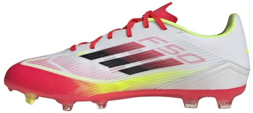 adidas F50 League Football Boots FG/MG, Botas de fútbol Unisex Adulto, Cloud White/Core Black/Solar Yellow, 38 EU