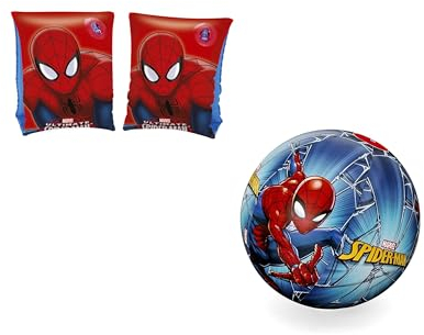 Bestway | Spider-Man Strand-Set | Wasserball 51 cm + Schwimmflügel | ideal für Badesee oder Schwimmbad