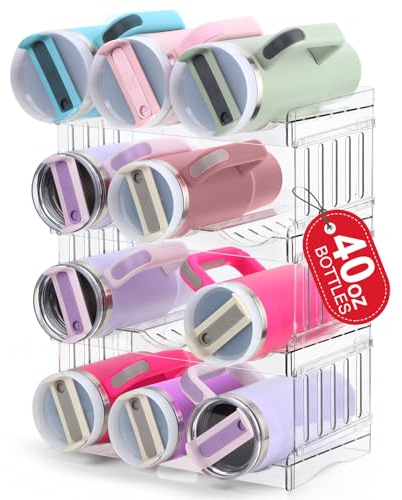 gobutend Water Bottle Organizer for Stanley Cup with Handle, Stackable Tumbler Holder, Pantry Kitchen Cabinet Organizers and Storage for Stanley Cup Accessories, Free-Standing Wine Rack Gift, 4 Pack