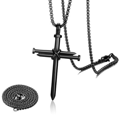 povtii Nagelkreuz Anhänger für Männer, Religiöses Kreuz Hängende Rückspiegel Charms, Metall Nagel Kreuz Hängende Ornament für Auto Rückspiegel Innendekoration Autozubehör (Schwarz)