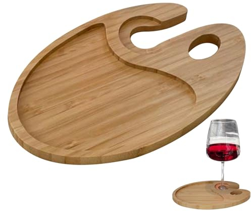 Platos para aperitivos con soporte para copas de vino, tabla de servir charcutería, bandeja de madera con soporte para vino, pequeña tabla de queso para fiesta de vino, fiesta de inauguración de la