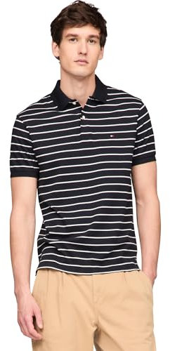 Tommy Hilfiger Men's Short Sleeve Casual Polo Shirts in Regular Fit with Liquid Cotton, Desert Sky/Ecru, XL
