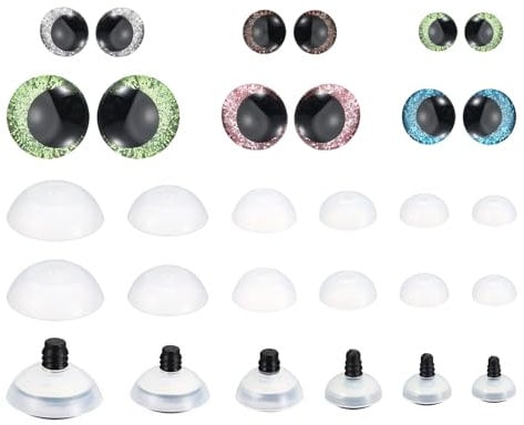 PATIKIL 14-30mm Flash Safety Eyes, 56 Pcs Doll Eyes Realistic Colorful Crocheting Safety Eyes for Decor Crochet Accessories Dolls Craft, Grass Green, Pink, Blue, Silver, Brown