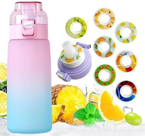 Luft Wasserflasche mit Geschmack Pods 600ml BPA Frei Trinkflasche Starter Up Set 0 Zuckerkalorien Wasserbecher mit Strohhalm für Outdoor Sport, Fitnessstudio, Schule (Rosa)