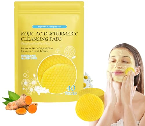 Horuili® 40 Stück Kurkuma Kojisäure Pads, Gesichtsreinigung, Sanftes Peeling Kurkuma-Wattepads, Kojisäure und Kurkuma Cleansing Pads, Reinigt die Poren und schält die Haut