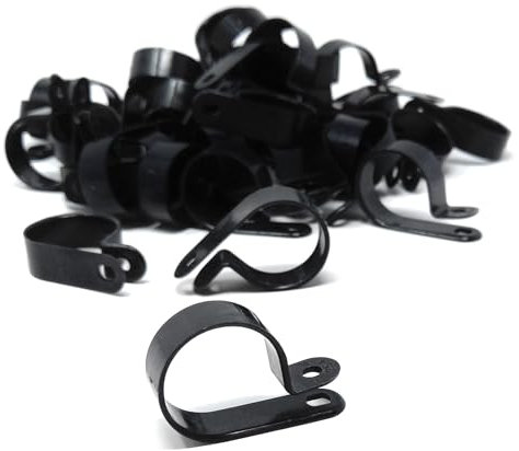 100pcs. P-Clips Plastic Nylon for Hose, Pipe, Cable, Wire, Tubing Wall Clamp Mount (Black, 6.35mm)