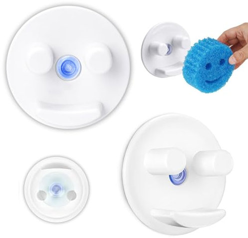 Lwtsrp 2 Piezas Soporte de Esponja para Cara Sonriente, Porta Estropajos Fregadero, Estropajo Smiley Organizador con Instalación de Ventosa, para Esponjas Redondas con Sonrisa (Esponjas No Incluidas)