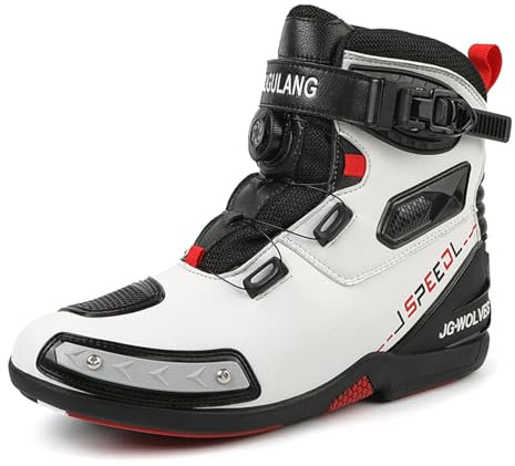JiuQing Scarpe da Moto Uomo Stivaletti da Equitazione da Strada Stivali da Moto Impermeabili Antiscivolo Casual,Bianca,45 EU