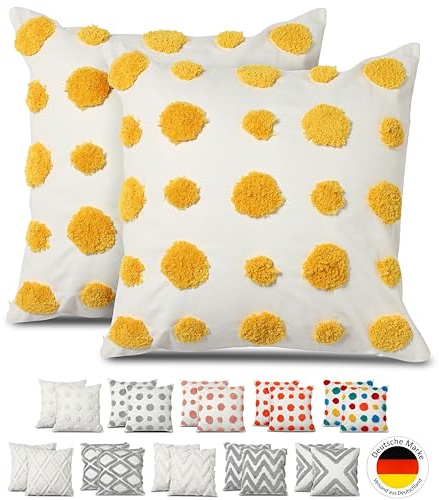 Emilie-Textil: 2er Set Boho Zierkissenbezüge, 100% Baumwolle, Deko Kissenbezug, Kissenhülle verschiedenen Mustern, Stilvoll, Gemütlich und Ethno-Chic