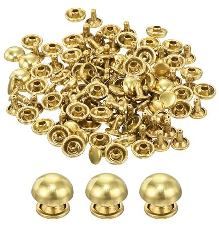 sourcing map 60 Set Round Studs Rivet, 10x7mm Brass Mushroom Shape Leather Rivet, Button Rivets Fastener for Leather Belt Wallet Handbag Leather Craft DIY Decoration (Gold)