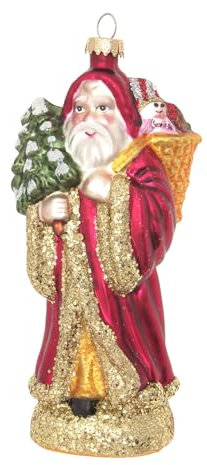 Krebs Glas Lauscha - Weihnachtsdekoration/Christbaumschmuck aus Glas - Santa mit Geschenkkorb & Baum - Größe: ca. 17 cm