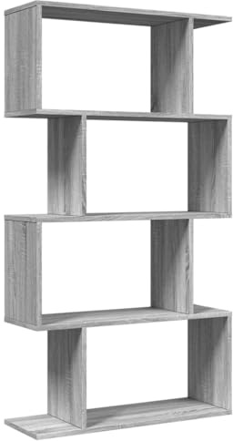 vidaXL Room Divider Bookcase 4-Tier, Bookshelf for Living Room, Book Rack for Decoration, Storage Shelf, Modern Style, Grey Sonoma Engineered Wood