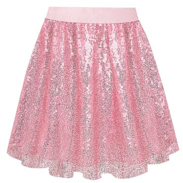 MYSSUCI Glitzer Rock Damen Pailletten Rock Elastischer Bund A-Linie Minirock Festival Kostüm für Rave Party Karneval Halloween, Rosenrot, Medium