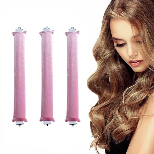 ROCTREE 3 Stück Locken Ohne Hitze – Lockenwickler über Nacht, Overnight Blowout Lockenband, DIY Heatless Curls Band Frisurenset für Mittellanges Bis Langes Haar（Rosa）
