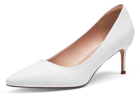 Zhabtuc Kitten Heel Low Pumps 2.4 Inch Closed Pointed Toe Short Sexy Comfort Women Dressy Shoe at Work Office Date Prom Party Wedding Church, White Matte, 5.5 UK