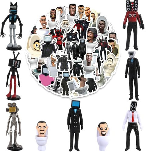 9 x Toilet Figures Birthday Decoration, 50 Pieces Toilet Stickers, Toilet Toy Figures, Toilet Cake Decoration Figures, Toilet Cake Topper, Toilet Figures Cake Topper