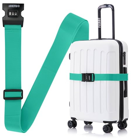 Flexot® F-3046 | Koffergurt mit Clip-Schnalle und Zahlenschloss | Verstellbare Länge | reißfestes Gewebe | für alle Koffer wie Handgepäck, Reisekoffer aus ABS oder Stoff (Mintgrün)