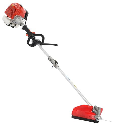 Gasbetriebener Rasentrimmer, 2-Takt Freischneider für Überwuchs, Akku-Heckenschere mit verstellbarem Stab, Hand-Kettensäge für Gartenwartung, Rot