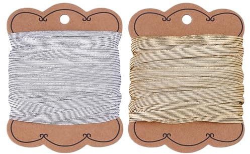 MAYJOYDIY Gummibänder In Gold Und Silber 30m 6mm Breite Metallisch Flache Elastische Kordel Stretchband Glitzerndes Geflochtenes Band Strickband Zum Nähen Und Basteln von Gummibändern (2 Rollen)