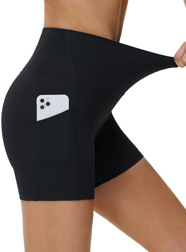 THE GYM PEOPLE Damen Radlerhose High Waist 12,5cm Sport Shorts mit Taschen