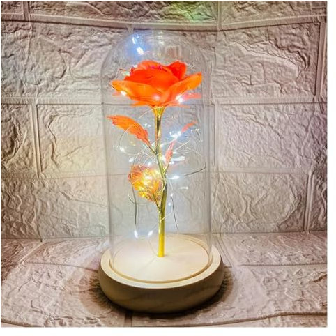 Rose Eternelle,Fleur éTernelle Fleur en feuille d'or 24K dans un couvercle en verre, Rose éternelle, cadeau de saint-valentin for petite amie, fête de mariage, cadeau de demoiselle d'honneur(Orange)